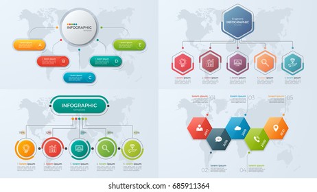 Set of presentation business infographic templates with 5 options. Vector illustration.