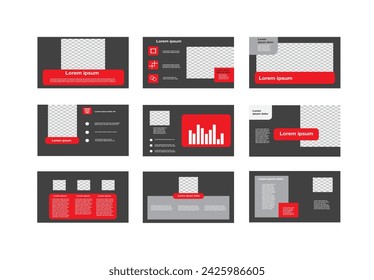 Conjunto de plantillas de negocio de presentación en 1280 x 720. Editable para informes anuales de marketing digital.