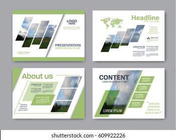 Set Of Presentation Layout Design Template For Powerpoint. Annual Report Cover Page. Greenery Modern Background. Illustration Vector Artwork