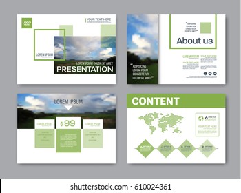 Set Of Presentation Layout Design Template For Powerpoint. Annual Report Cover Page. Greenery Modern Background. Illustration Vector Artwork