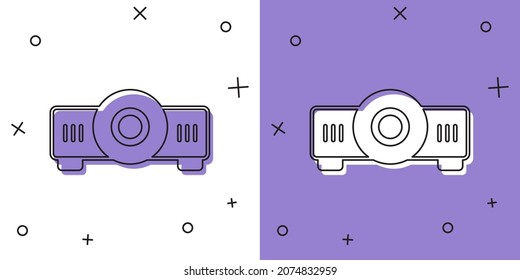 Set Presentation, movie, film, media projector icon isolated on white and purple background.  Vector