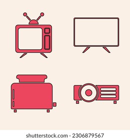 Set Presentation, movie, film, media projector , Television, Smart Tv  and Toaster with toasts  icon. Vector