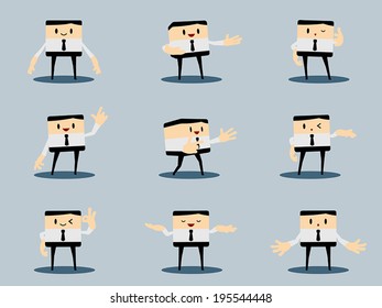 Set of presentation office and business man, White shirt with black necktie, Cute cartoon flat design vector