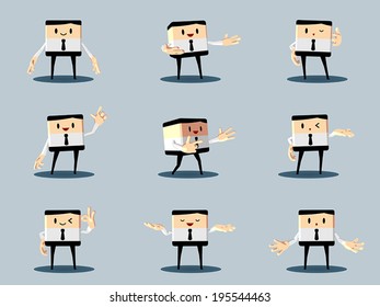 Set of presentation office and business man, White shirt with black necktie, Cute cartoon vector