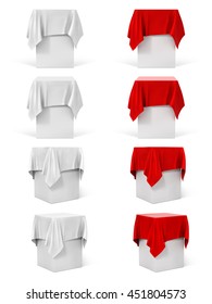 Set of presentation pedestal covered with cloth