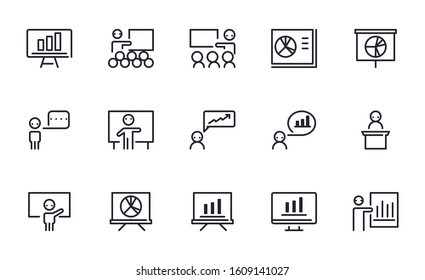 Set of Presentation, Seminar, Training vector icon illustration