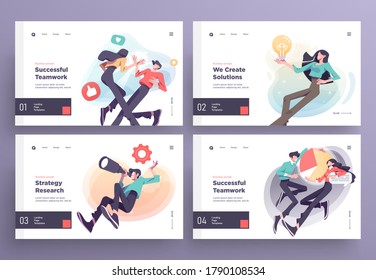 Set of Presentation slide templates or landing page websites design. Business concept illustrations. Modern flat style.