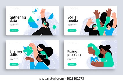 Set of Presentation slide templates or landing page websites design. Business concept illustrations. Modern flat style. Vector
