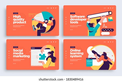 Set of Presentation slide templates or landing page websites design. Business concept illustrations. Modern flat style. Vector