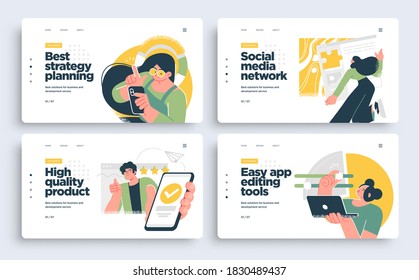 Set of Presentation slide templates or landing page websites design. Business concept illustrations. Modern flat style. Vector