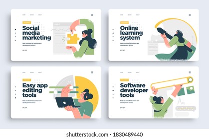 Set of Presentation slide templates or landing page websites design. Business concept illustrations. Modern flat style. Vector