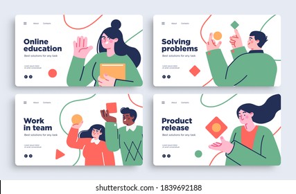 Set of Presentation slide templates or landing page websites design. Business concept illustrations. Modern flat style.