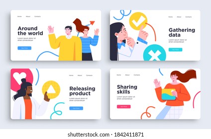 Set of Presentation slide templates or landing page websites design. Business concept illustrations. Modern flat style.