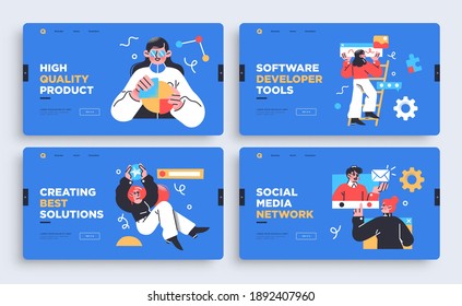 Set of Presentation slide templates or landing page websites design. Business concept illustrations. Modern flat style. Vector illustration