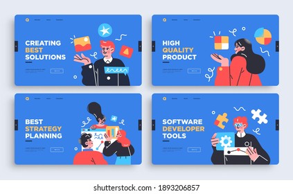 Set of Presentation slide templates or landing page websites design. Business concept illustrations. Modern flat style. Vector illustration