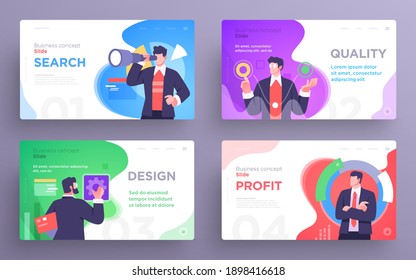 Set of Presentation slide templates or landing page websites design. Business concept illustrations. Modern flat style. Vector illustration