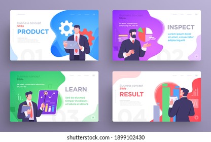 Set of Presentation slide templates or landing page websites design. Business concept illustrations. Modern flat style. Vector illustration