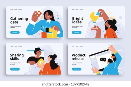 Set of Presentation slide templates or landing page websites design. Business concept illustrations. Modern flat style. Vector illustration