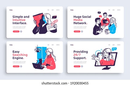 Set of Presentation slide templates or landing page websites design. Business concept illustrations. Modern flat style. Vector illustration