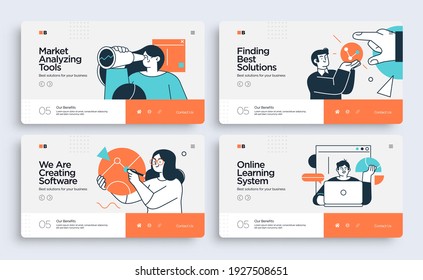 Set of Presentation slide templates or landing page websites design. Business concept illustrations. Modern flat style. Vector illustration