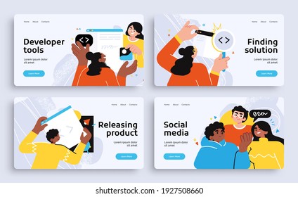 Set of Presentation slide templates or landing page websites design. Business concept illustrations. Modern flat style. Vector illustration