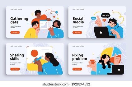 Set of Presentation slide templates or landing page websites design. Business concept illustrations. Modern flat style. Vector illustration