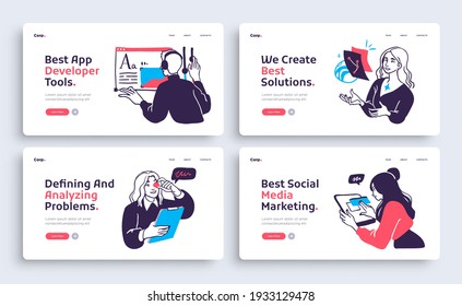 Set of Presentation slide templates or landing page websites design. Business concept illustrations. Modern flat style. Vector illustration