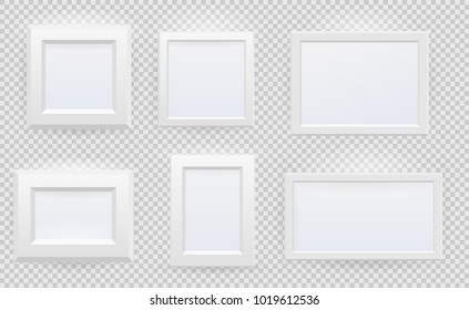 Set Presentation square restangle picture frame design with shadow on transparent background. 3D Board Banner on isolated clean blank wall. Vector illustration EPS 10 for photo, image, text promotiona