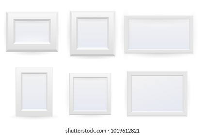 Set Presentation square restangle picture frame design with shadow on transparent background. 3D Board Banner on isolated clean blank wall. Vector illustration EPS10 for photo, image, text promotional