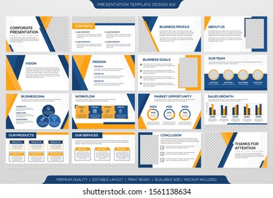 Satz an Präsentationschablonendesign mit modernem und minimalisalistischem Layout-Konzept