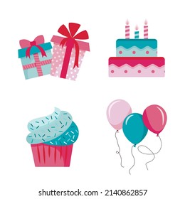 Set presents for celebrate. Collection icons for happy celebrate. Icons set. Vector illustration. Eps.