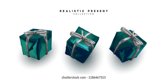 Set presents. Gifts boxes realistic design. Isolated on white background