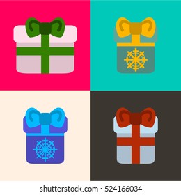 Set of presents. Icons in flat style for Christmas. Vector Illustration.