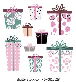 Set of presents on white