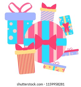 Set of presents in the style of a flat