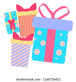 Set of presents in the style of a flat