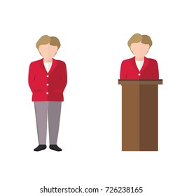 Set of Presidential candidate speaks to people from tribune. Business people infographics elements. President debates. Vector illustration