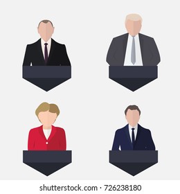 Set of Presidential candidate speaks to people from tribune. Business people infographics elements. President debates. Vector illustration svg