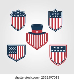 Set Of Presidents Day On USA Flag Shield