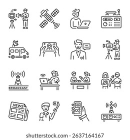 Set of Press Media Line Style Icons 

