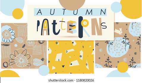Set of pretty autumn patterns for kids.