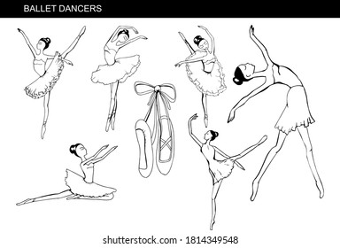 Set with pretty ballerinas, different poses.