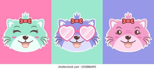 Set of pretty cat character cartoon illustration flat design vector.