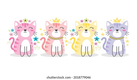 Set of pretty cat character cartoon illustration flat design vector.