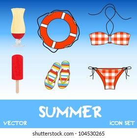 Set of pretty colorful summer icons, vector