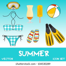 Set of pretty colorful summer icons, vector