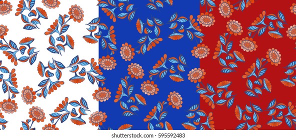 Set pretty daisy floral print seamless background. Summer card .