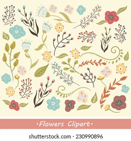 set  of pretty floral elements clip-art