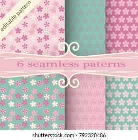 set of pretty floral seamless patterns, design elements. Blooming cherry. Cherry blossoms. Spring seamless pattern, vector illustration. Eps 10.