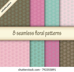 set of pretty floral seamless patterns, design elements. Blooming cherry. Cherry blossoms. Spring seamless pattern, vector illustration. Eps 10.